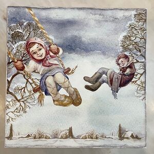 Atlas Art Collection Boy & Girl on Swing Christmas Ornaments in original box.